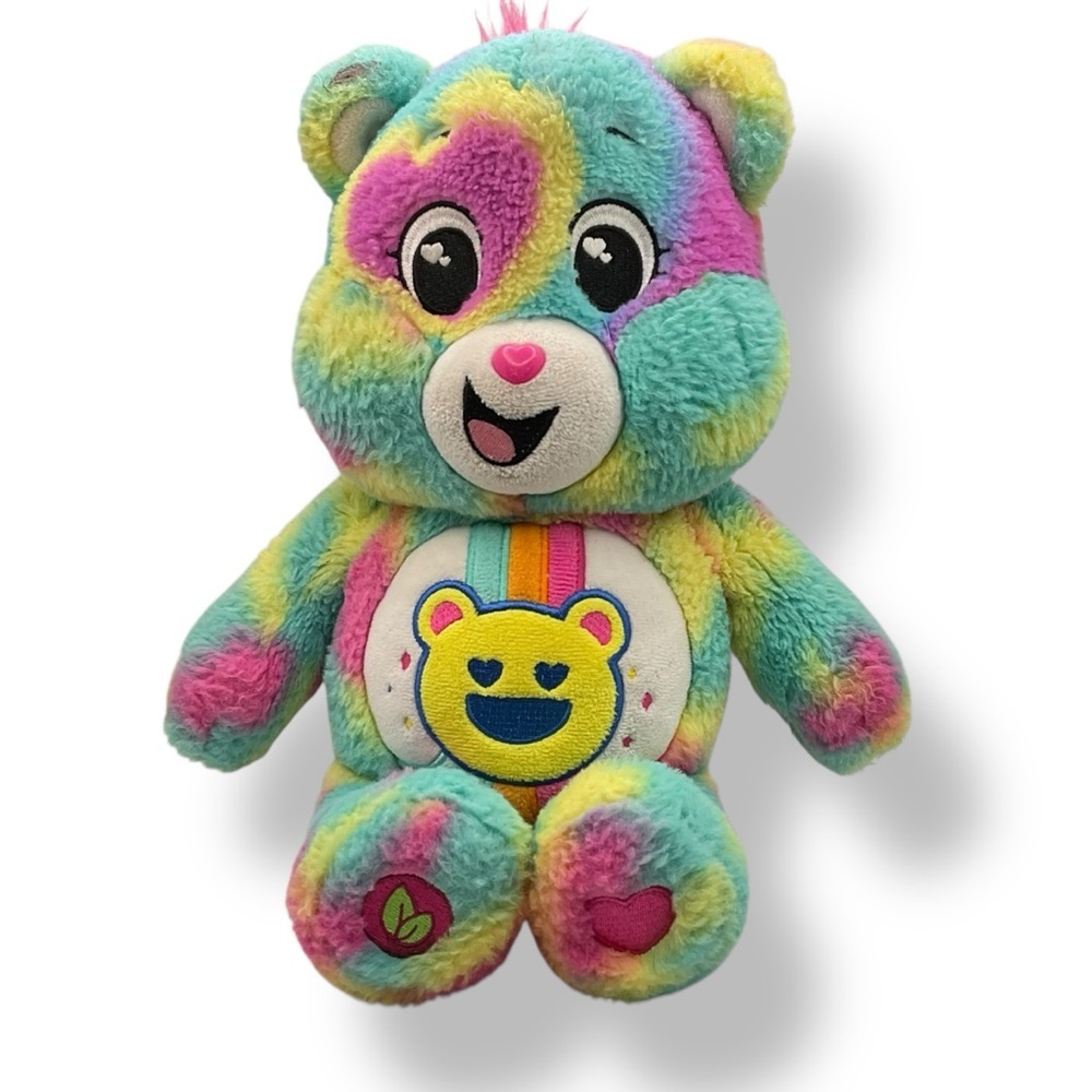 Care Bears Good Vibes Bear Rainbow Tie Dye Pink Blue Yellow Green 13” 2023
